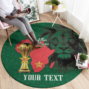 Morocco Football Custom Round Carpet Atlas Lions Champions African Green Islamic Pattern