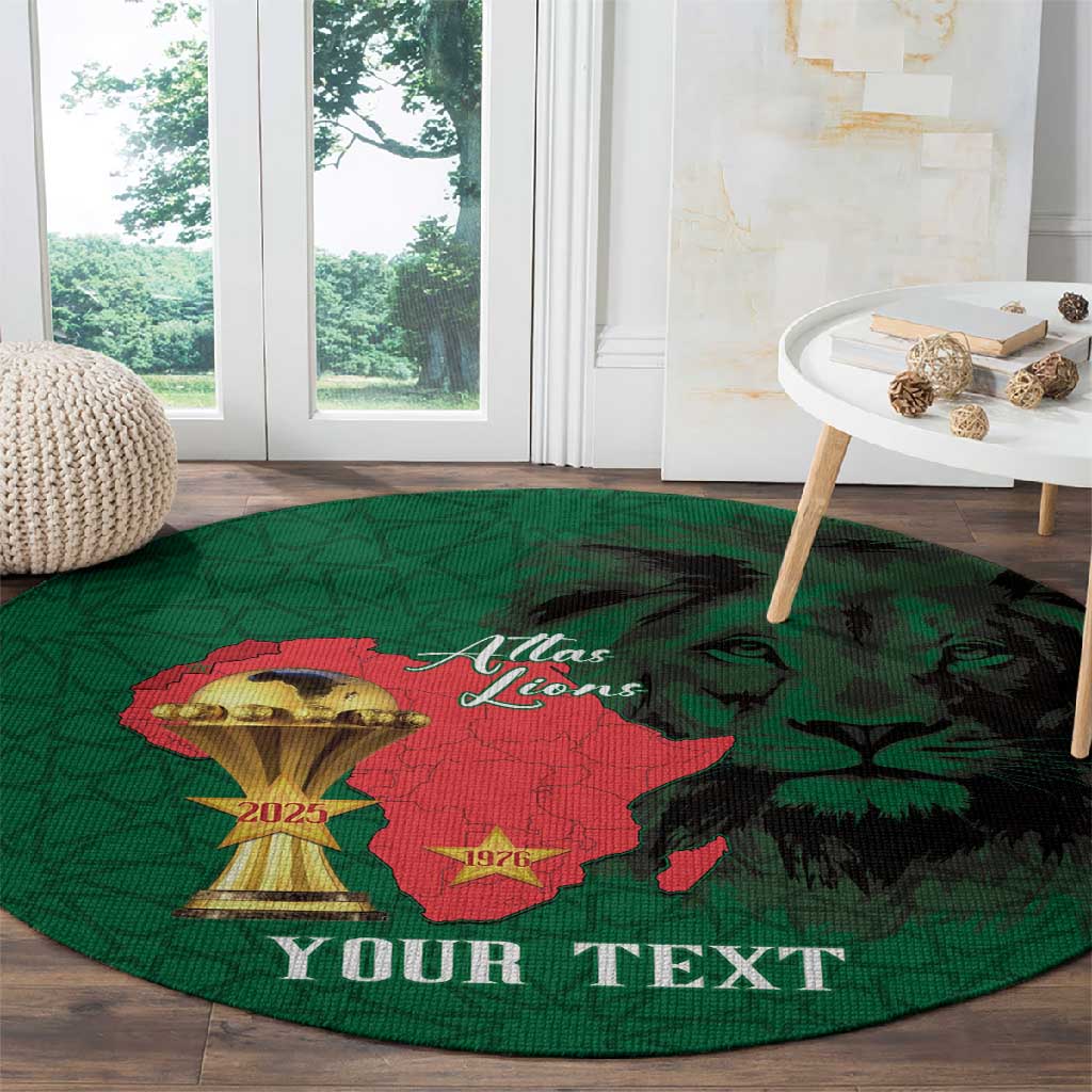 Morocco Football Custom Round Carpet Atlas Lions Champions African Green Islamic Pattern