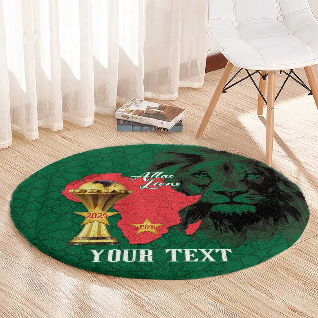 Morocco Football Custom Round Carpet Atlas Lions Champions African Green Islamic Pattern