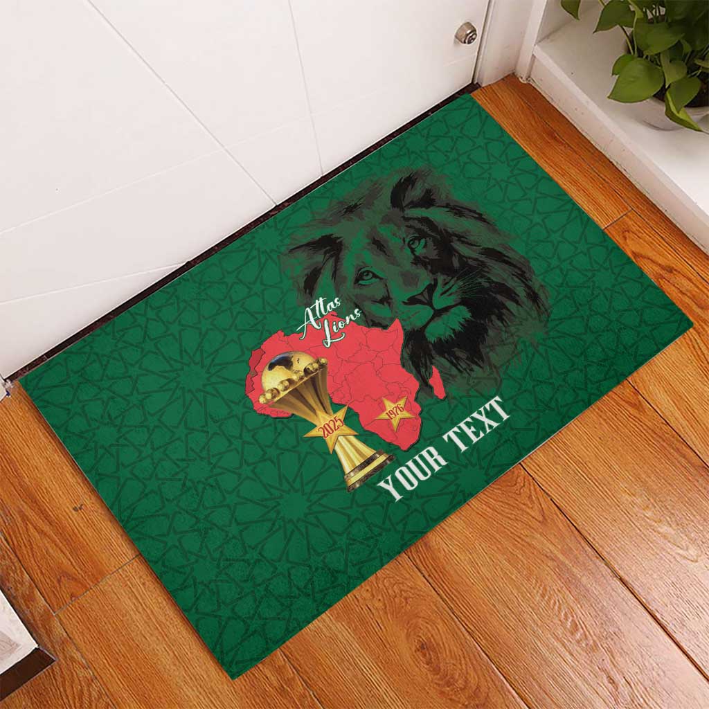 Morocco Football Custom Rubber Doormat Atlas Lions Champions African Green Islamic Pattern