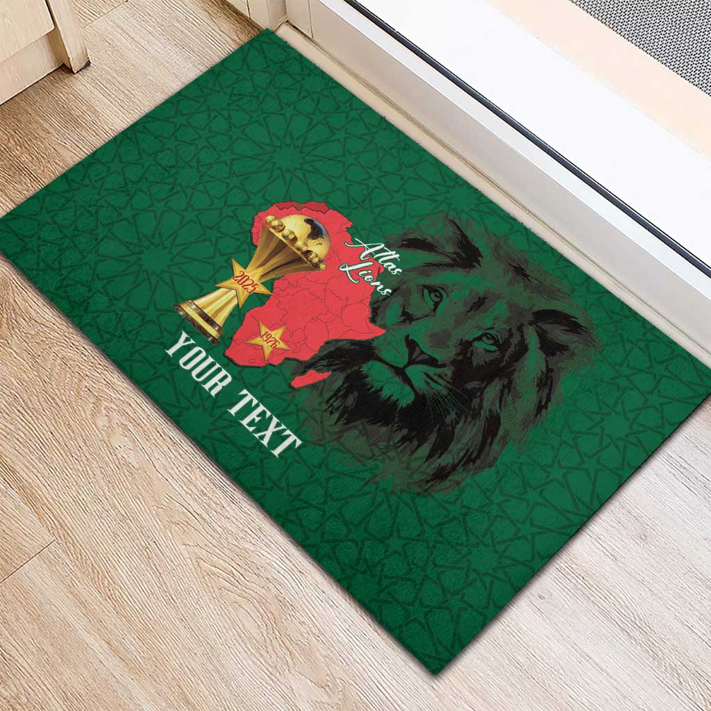 Morocco Football Custom Rubber Doormat Atlas Lions Champions African Green Islamic Pattern