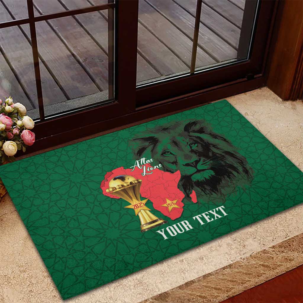 Morocco Football Custom Rubber Doormat Atlas Lions Champions African Green Islamic Pattern
