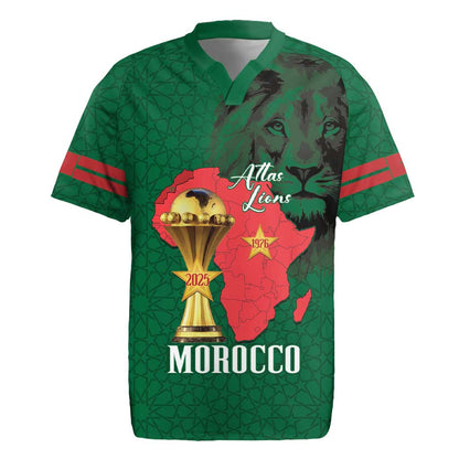 Morocco Football Custom Rugby Jersey Atlas Lions Champions African Green Islamic Pattern