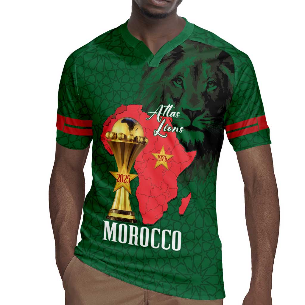 Morocco Football Custom Rugby Jersey Atlas Lions Champions African Green Islamic Pattern