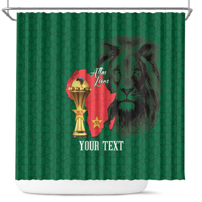 Morocco Football Custom Shower Curtain Atlas Lions Champions African Green Islamic Pattern