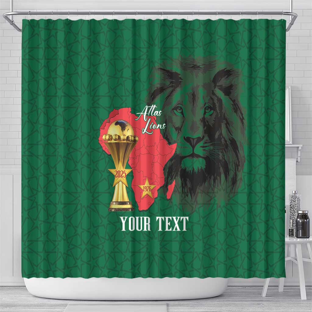 Morocco Football Custom Shower Curtain Atlas Lions Champions African Green Islamic Pattern
