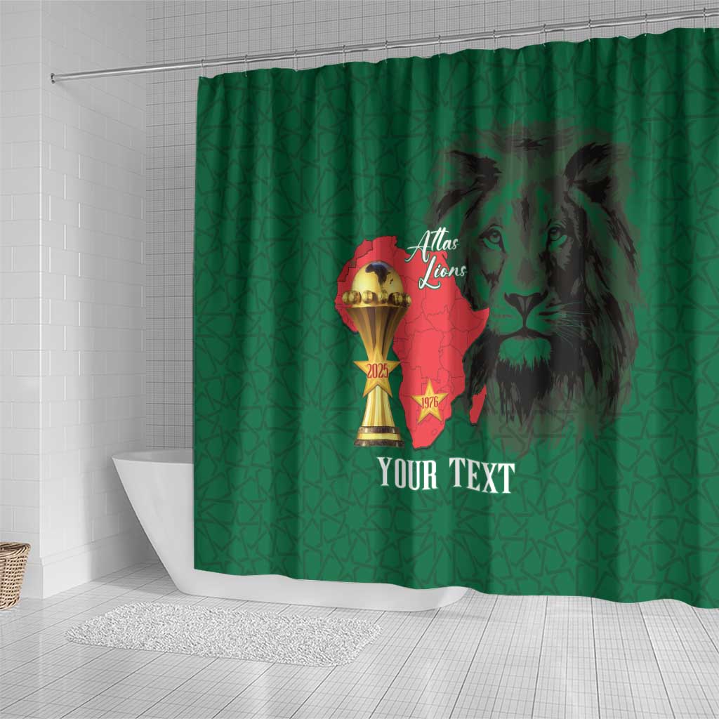 Morocco Football Custom Shower Curtain Atlas Lions Champions African Green Islamic Pattern