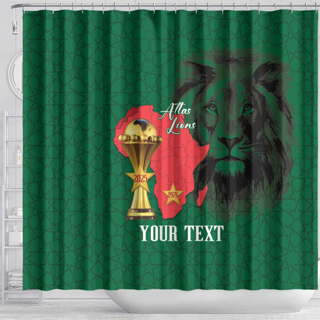 Morocco Football Custom Shower Curtain Atlas Lions Champions African Green Islamic Pattern