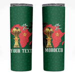 Morocco Football Custom Skinny Tumbler Atlas Lions Champions African Green Islamic Pattern