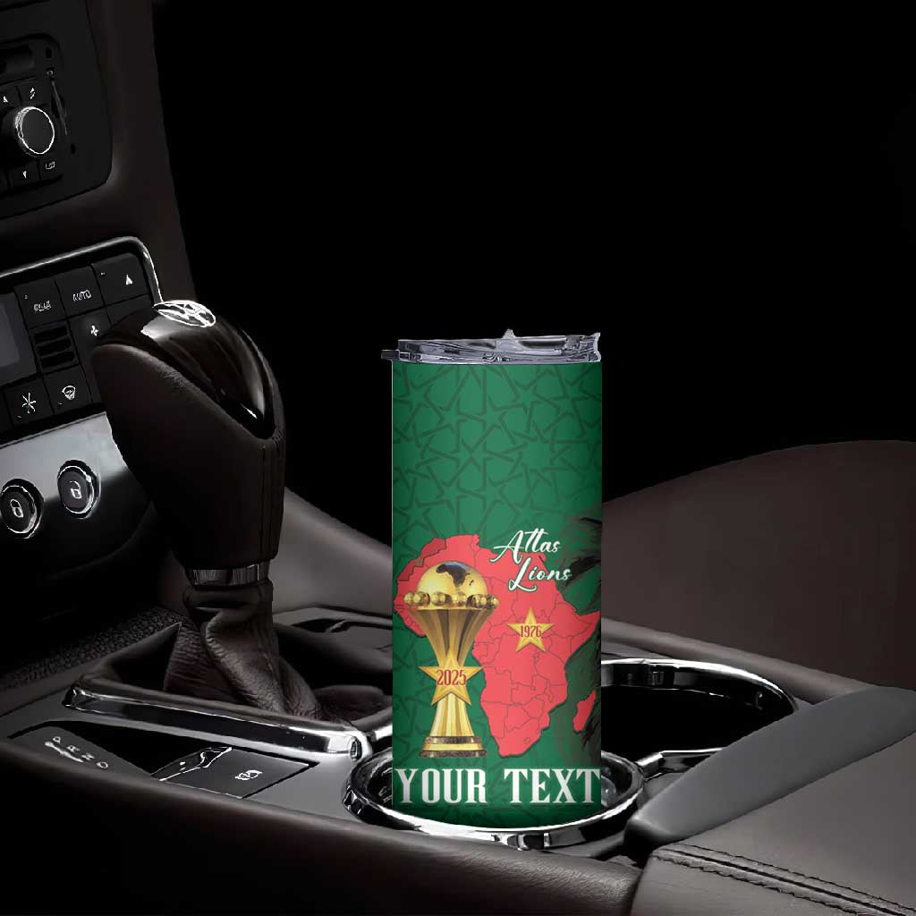 Morocco Football Custom Skinny Tumbler Atlas Lions Champions African Green Islamic Pattern