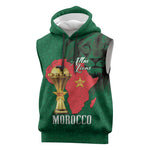 Morocco Football Custom Sleeveless Hoodie Atlas Lions Champions African Green Islamic Pattern
