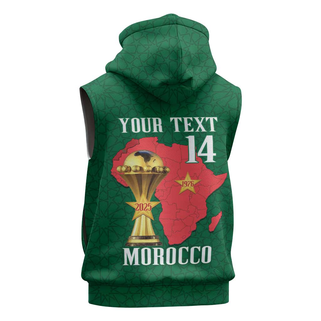 Morocco Football Custom Sleeveless Hoodie Atlas Lions Champions African Green Islamic Pattern