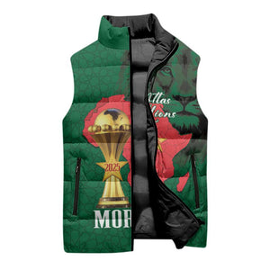 Morocco Football Custom Sleeveless Puffer Jacket Atlas Lions Champions African Green Islamic Pattern