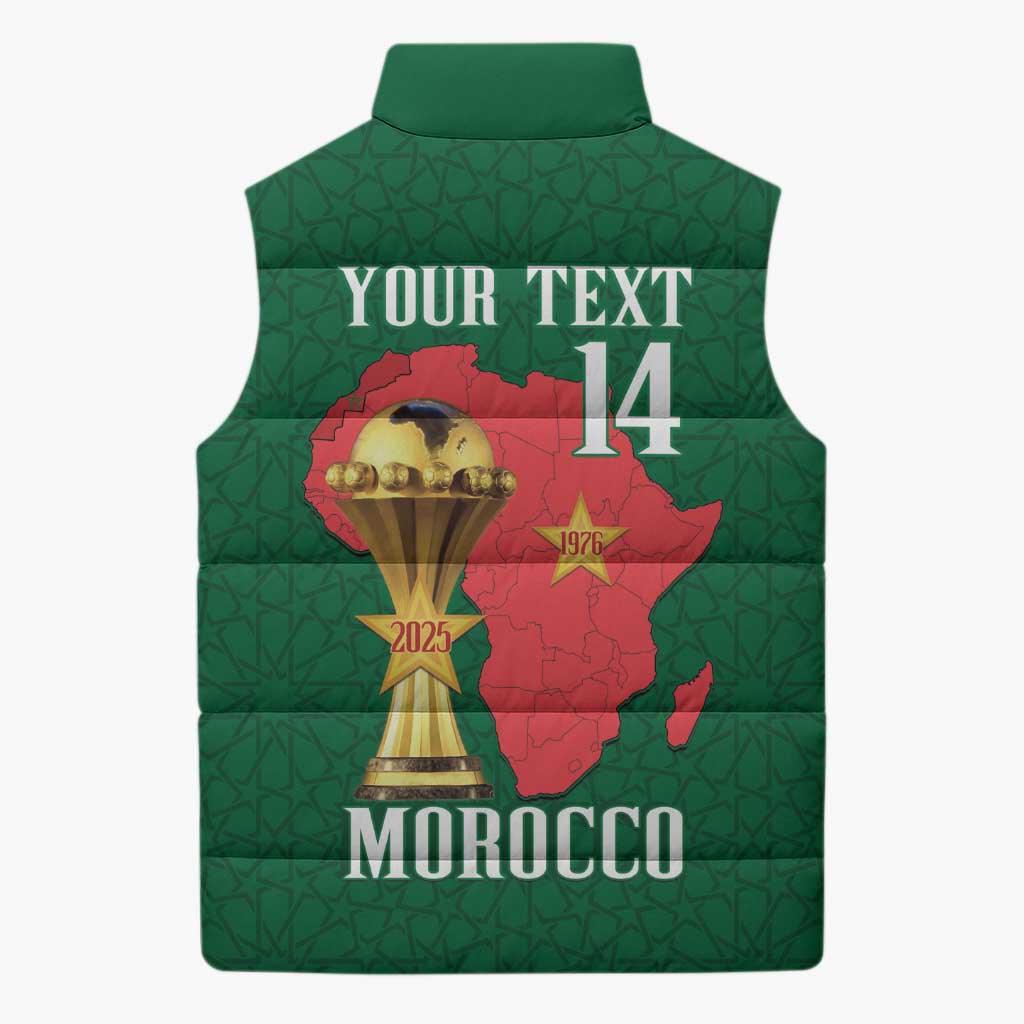 Morocco Football Custom Sleeveless Puffer Jacket Atlas Lions Champions African Green Islamic Pattern
