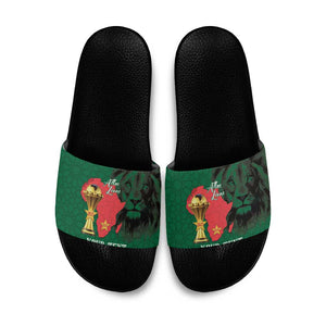 Morocco Football Custom Slide Sandals Atlas Lions Champions African Green Islamic Pattern
