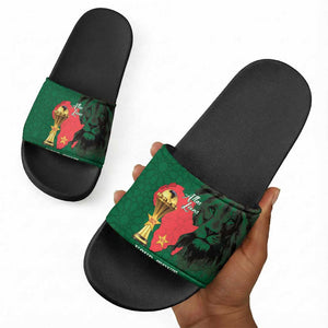 Morocco Football Custom Slide Sandals Atlas Lions Champions African Green Islamic Pattern
