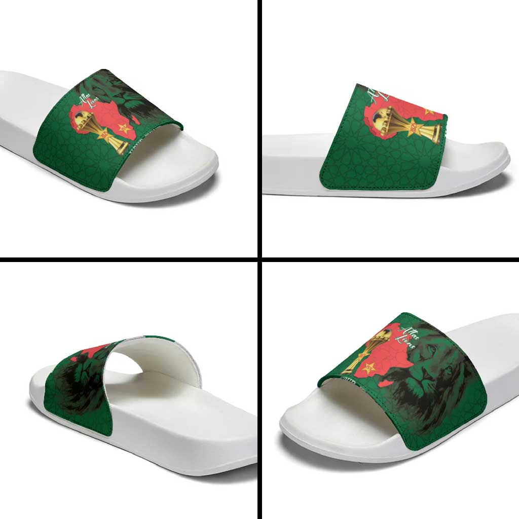 Morocco Football Custom Slide Sandals Atlas Lions Champions African Green Islamic Pattern