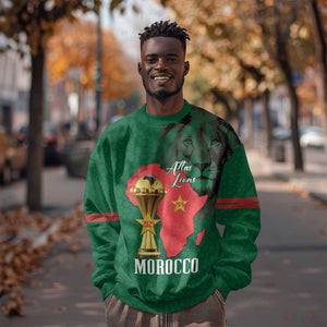Morocco Football Custom Sweatshirt Atlas Lions Champions African Green Islamic Pattern