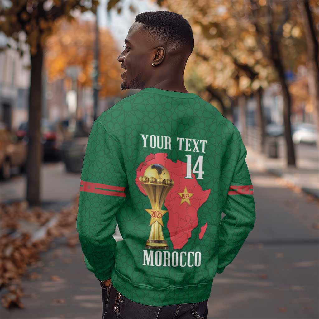 Morocco Football Custom Sweatshirt Atlas Lions Champions African Green Islamic Pattern