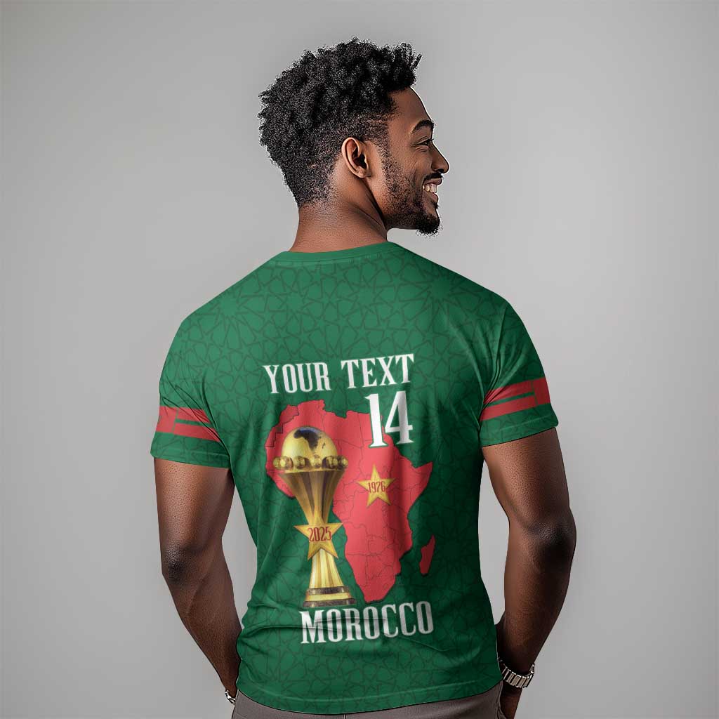 Morocco Football Custom T shirt Atlas Lions Champions African Green Islamic Pattern