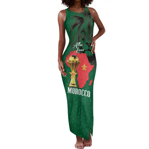 Morocco Football Custom Tank Maxi Dress Atlas Lions Champions African Green Islamic Pattern