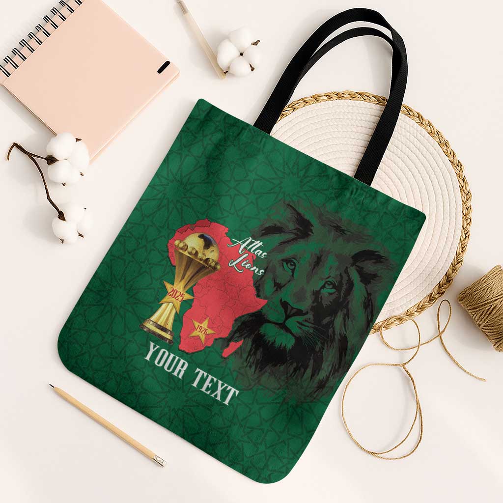 Morocco Football Custom Tote Bag Atlas Lions Champions African Green Islamic Pattern