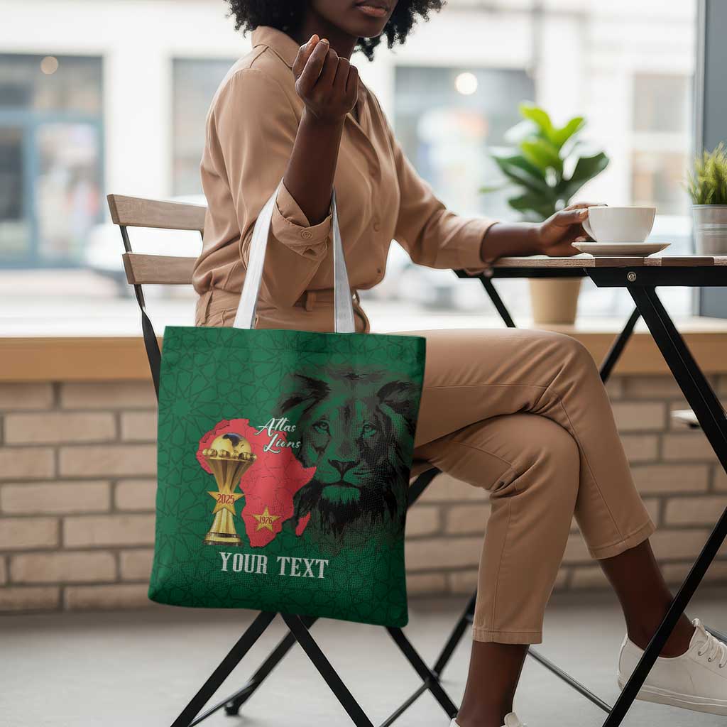 Morocco Football Custom Tote Bag Atlas Lions Champions African Green Islamic Pattern