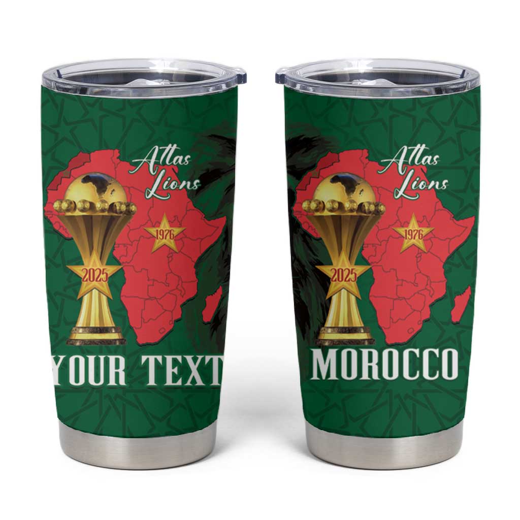 Morocco Football Custom Tumbler Cup Atlas Lions Champions African Green Islamic Pattern