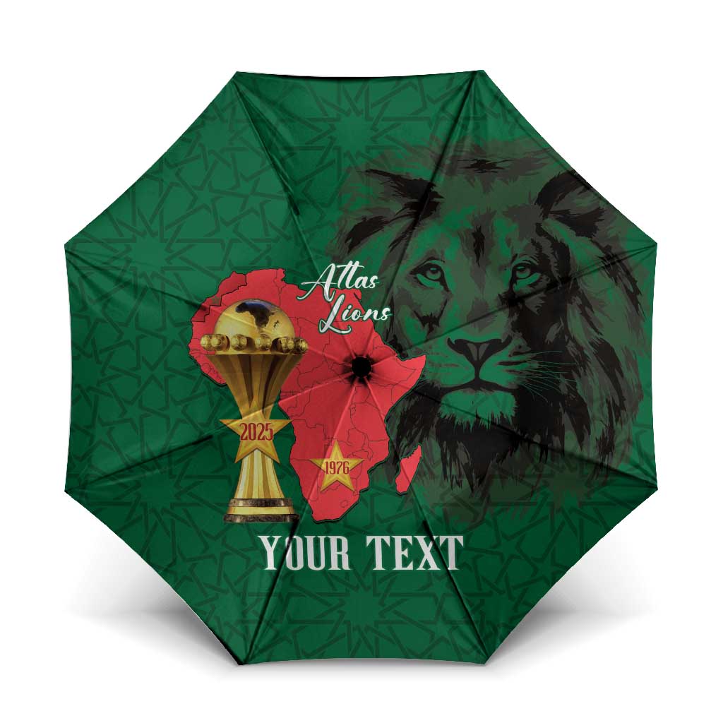 Morocco Football Custom Umbrella Atlas Lions Champions African Green Islamic Pattern