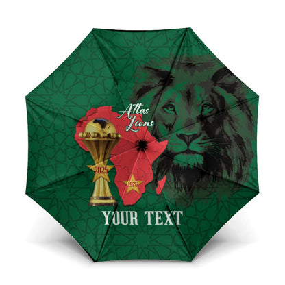 Morocco Football Custom Umbrella Atlas Lions Champions African Green Islamic Pattern