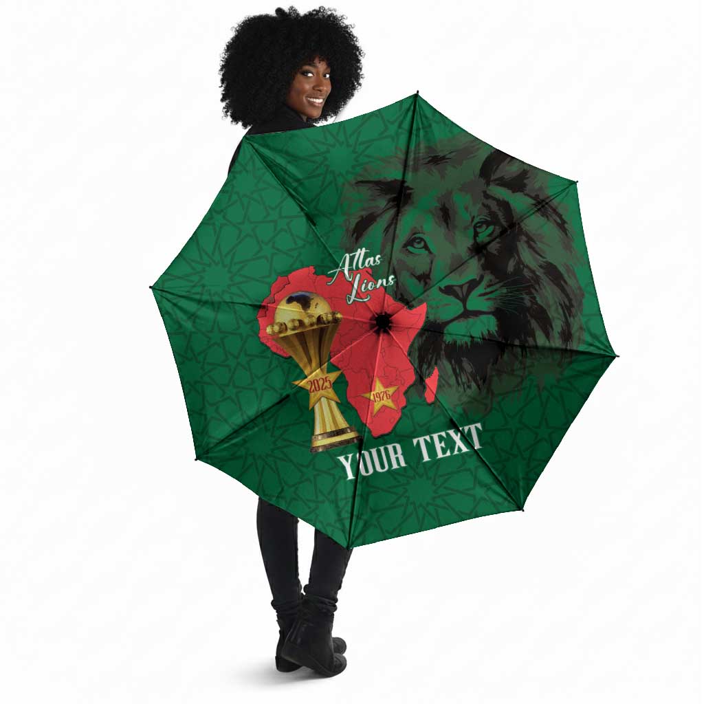 Morocco Football Custom Umbrella Atlas Lions Champions African Green Islamic Pattern