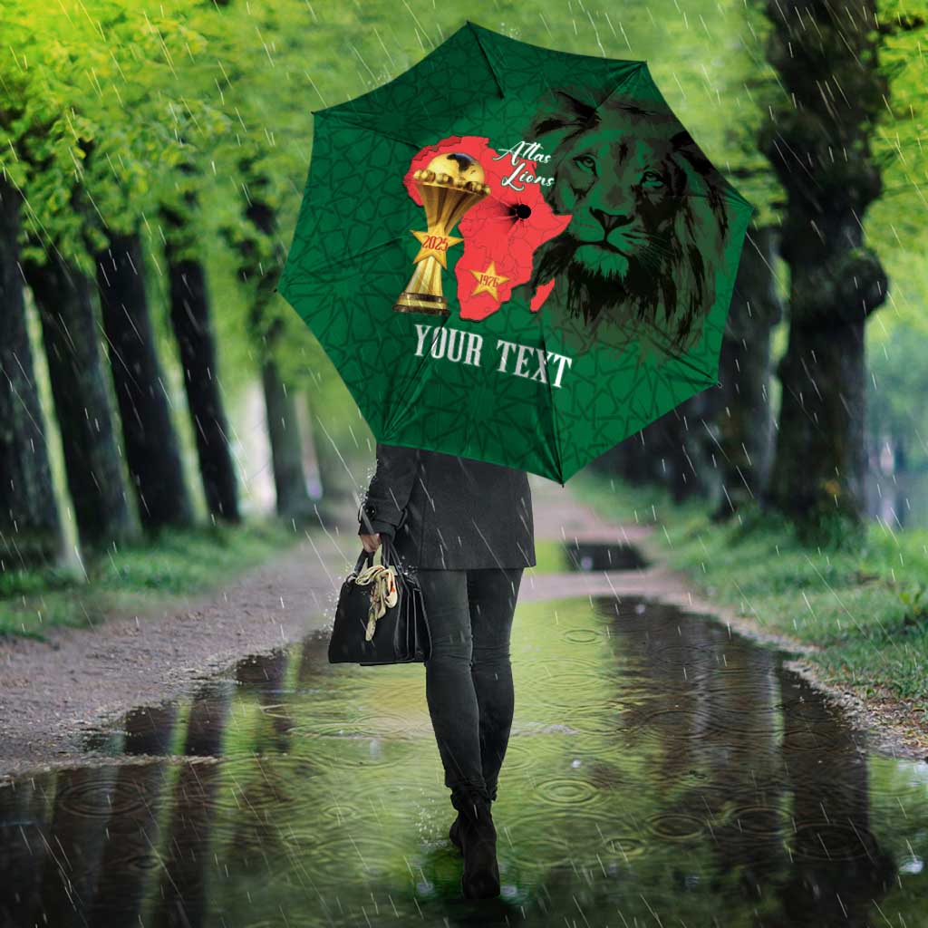 Morocco Football Custom Umbrella Atlas Lions Champions African Green Islamic Pattern