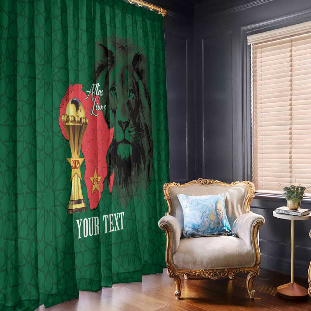 Morocco Football Custom Window Curtain Atlas Lions Champions African Green Islamic Pattern