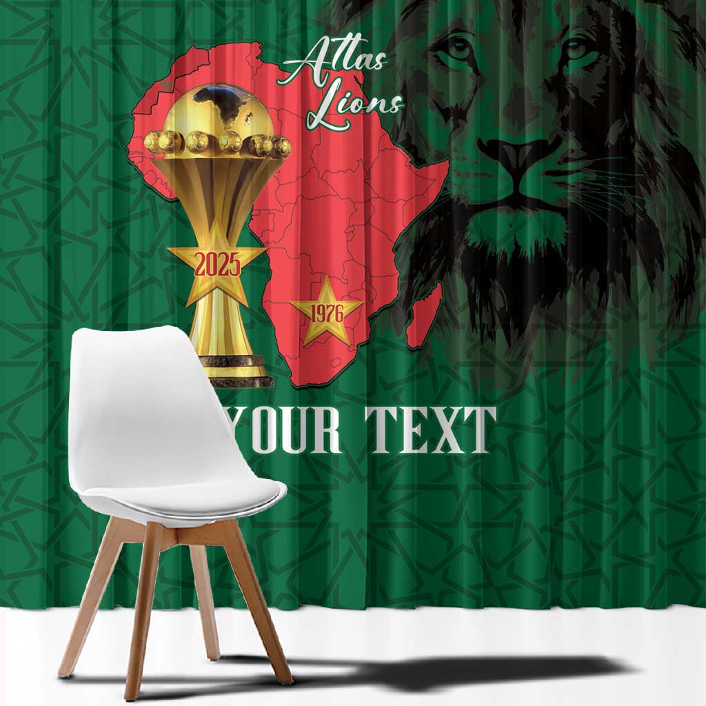 Morocco Football Custom Window Curtain Atlas Lions Champions African Green Islamic Pattern