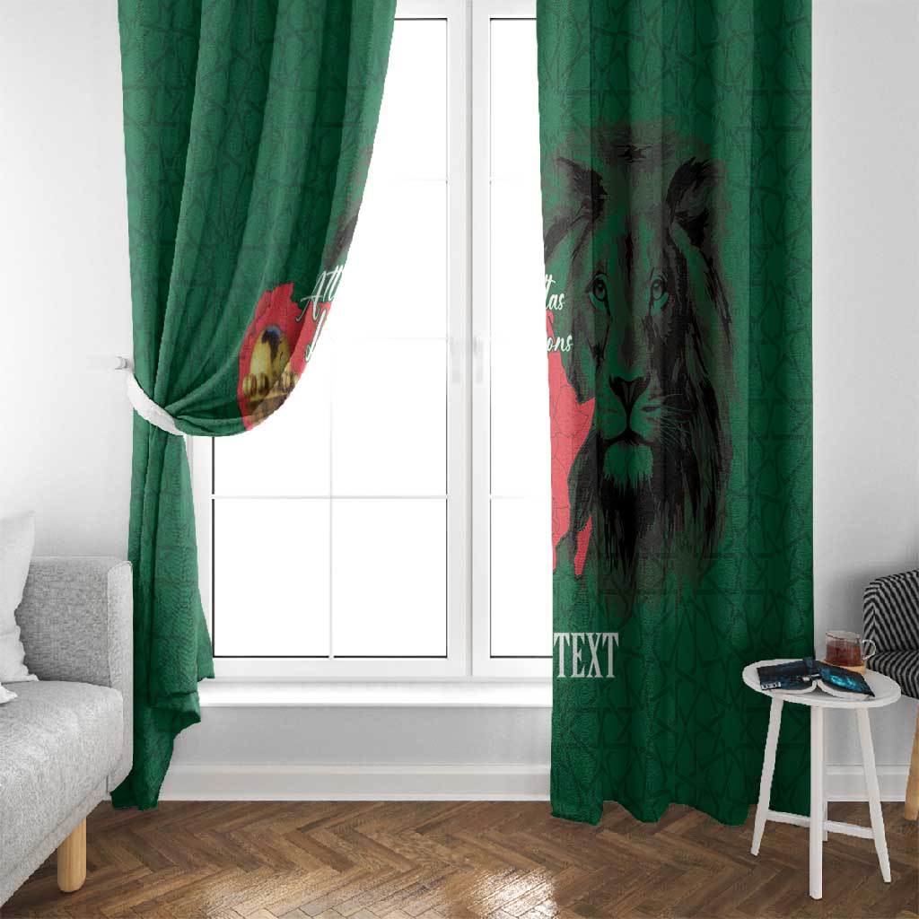 Morocco Football Custom Window Curtain Atlas Lions Champions African Green Islamic Pattern