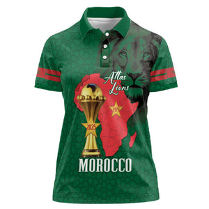 Morocco Football Custom Women Polo Shirt Atlas Lions Champions African Green Islamic Pattern