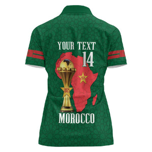 Morocco Football Custom Women Polo Shirt Atlas Lions Champions African Green Islamic Pattern
