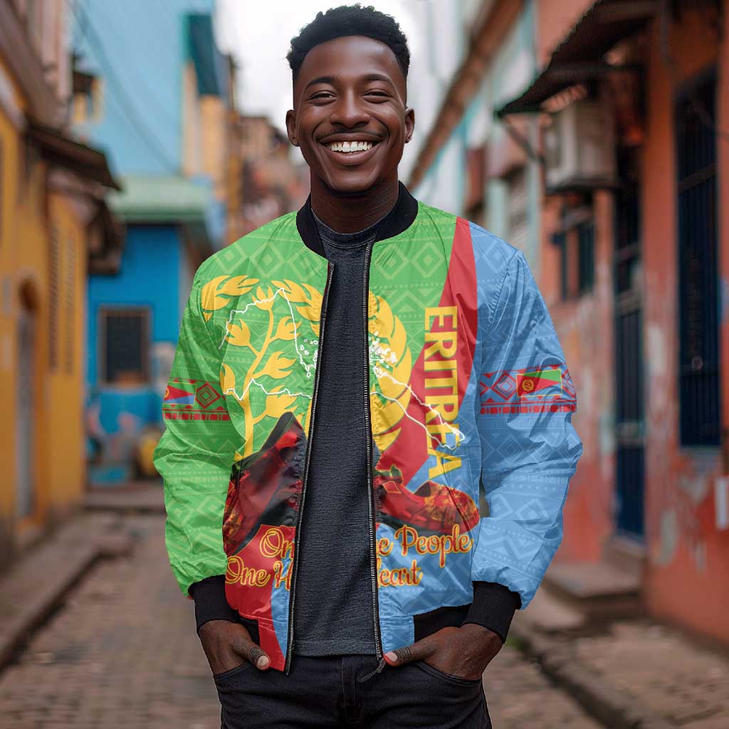 Personalised Eritrea Independence Day Bomber Jacket Shida Shoes Olive Branch African Pattern