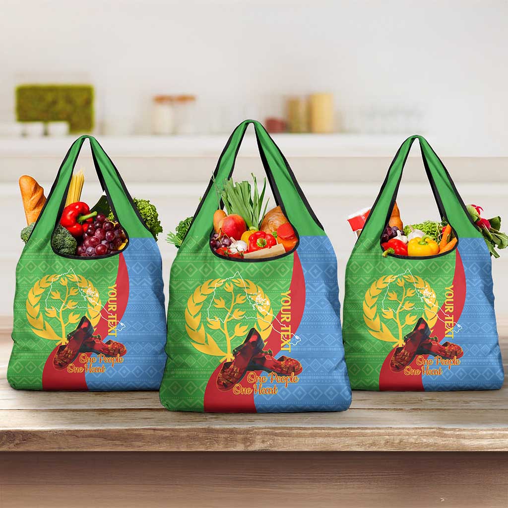 Personalised Eritrea Independence Day Grocery Bag Shida Shoes Olive Branch African Pattern