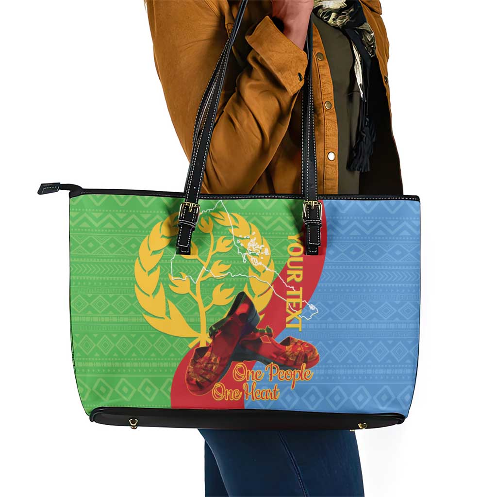 Personalised Eritrea Independence Day Leather Tote Bag Shida Shoes Olive Branch African Pattern