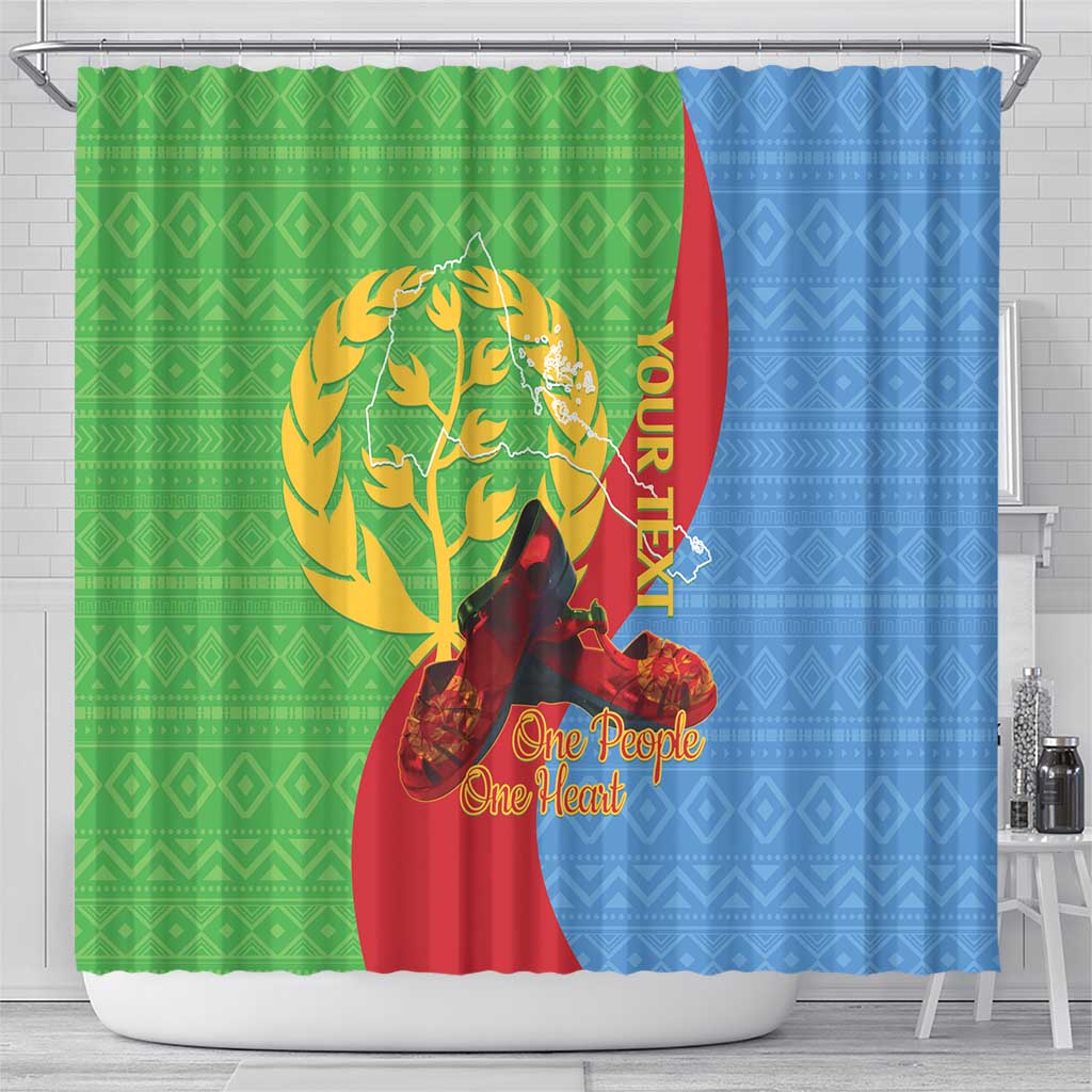 Personalised Eritrea Independence Day Shower Curtain Shida Shoes Olive Branch African Pattern