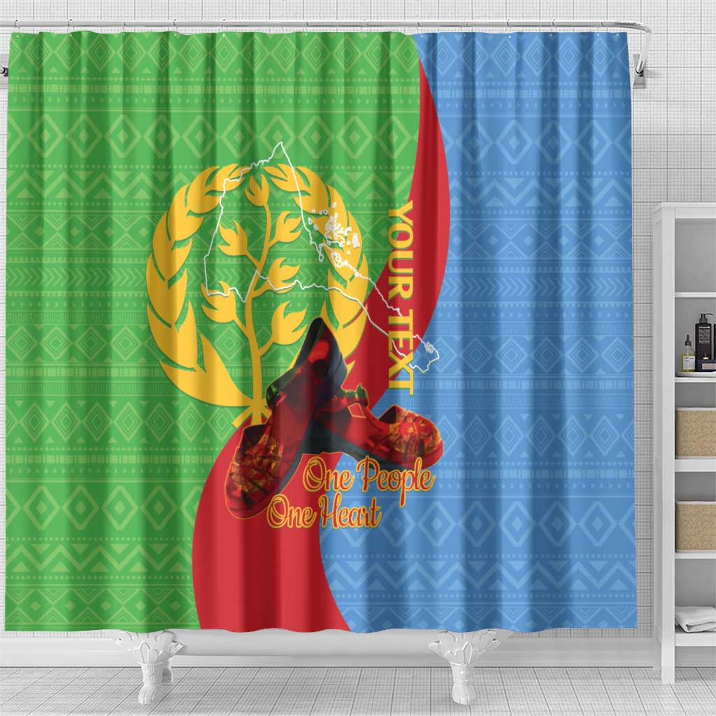 Personalised Eritrea Independence Day Shower Curtain Shida Shoes Olive Branch African Pattern