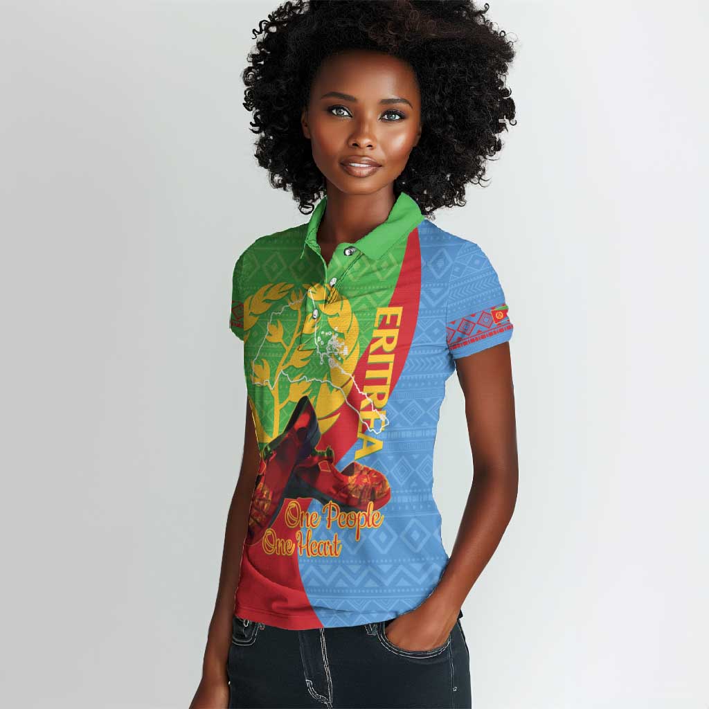 Personalised Eritrea Independence Day Women Polo Shirt Shida Shoes Olive Branch African Pattern