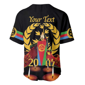 Custom Eritrea Martyrs' Day Baseball Jersey 20 June Shida Shoes With Candles - Black