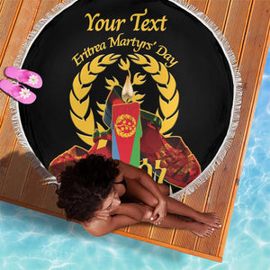 Custom Eritrea Martyrs' Day Beach Blanket 20 June Shida Shoes With Candles - Black