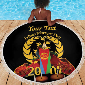 Custom Eritrea Martyrs' Day Beach Blanket 20 June Shida Shoes With Candles - Black