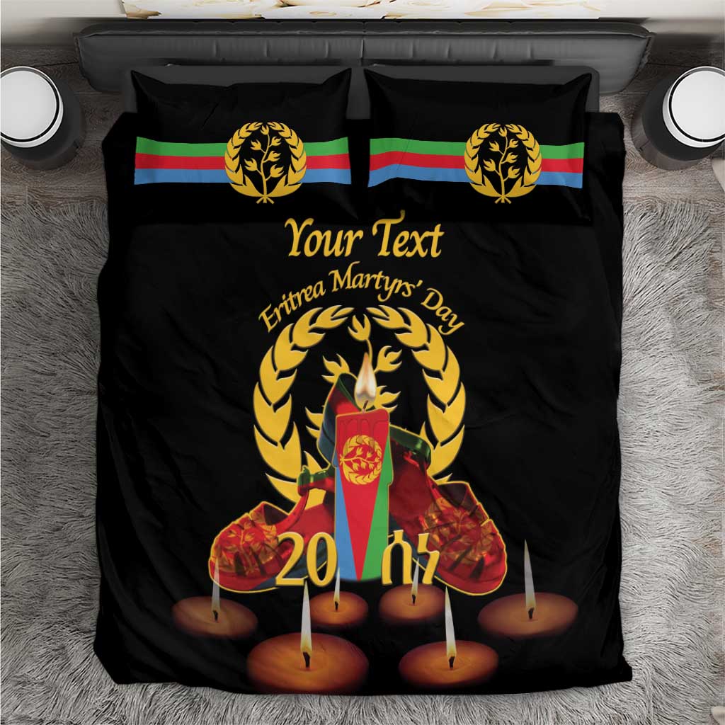 Custom Eritrea Martyrs' Day Bedding Set 20 June Shida Shoes With Candles - Black