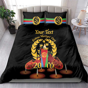 Custom Eritrea Martyrs' Day Bedding Set 20 June Shida Shoes With Candles - Black