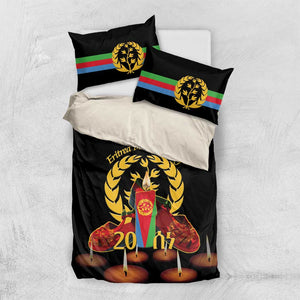 Custom Eritrea Martyrs' Day Bedding Set 20 June Shida Shoes With Candles - Black