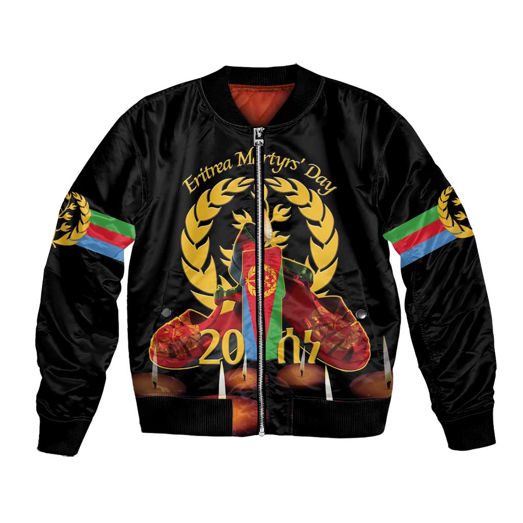 Custom Eritrea Martyrs' Day Bomber Jacket 20 June Shida Shoes With Candles - Black